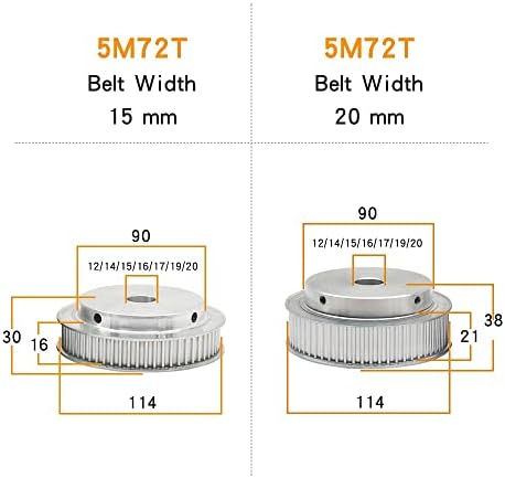 Axwerb Professional 2pcs 5m-72t Polias de tempo, furo 12/14/15/17/17/19/20mm de alumínio de alumínio