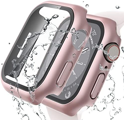 [2 pacote] Caso à prova d'água lamicall para a série de relógios Apple 8 45mm, série 7 45 mm, cobertura de face Apple Watch Watch, Protetor de tela de vidro temperado 9H HD HEDERE