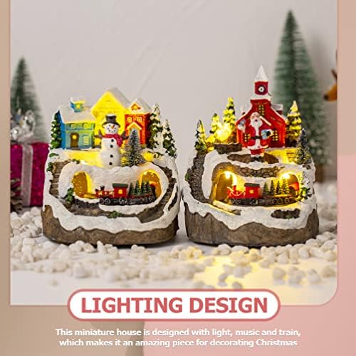 Gadpiparty mesa rústica decoração de natal casa iluminada com música resina de natal vila mini led snow house edifício fadas