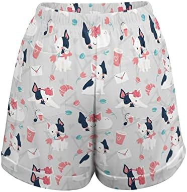 Bulldogs francês Pattern Pattern shorts femininos de cintura alta impressão de calças curtas casuais praia brechas com bolsos
