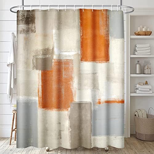 Abstract Orange Bathrons sets com cortina de chuveiro e tapetes e acessórios, conjuntos de cortinas de chuveiro marrom e cinza laranja, cortinas modernas para o banheiro, decoração de banheiro laranja 4 PCs