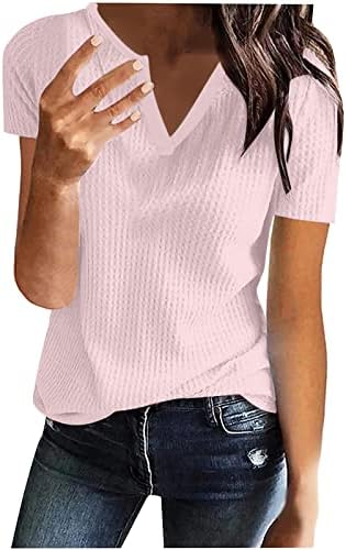 Teen Girls Blusa Blusa de Manga Curta Vneck Cotton Basic Basic Fit Fit Relaxed Top Top para mulheres Summer outono uy