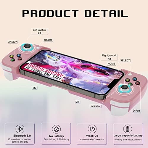 Controlador Bluetooth Arvin para iPhone/iOS/Android/PC com botão traseiro, gamepad sem fio para iPhone 14/14 Plus/14