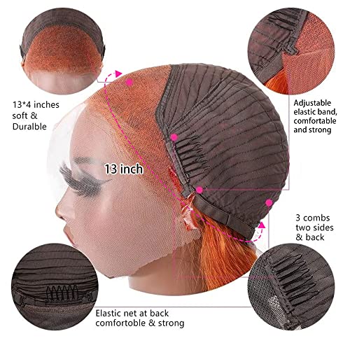 Gengibre laranja bob renda perucas frontal cabelos humanos pré -puxado hamboim com cabelo bebê 13x4 hd renda frontal cabelos humanos