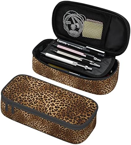 Caixa de lápis de leopardo fofo Aseelo, bolsa de suporte de caneta/lápis de tamanho médio com zíperes duplos para a escola de trabalho