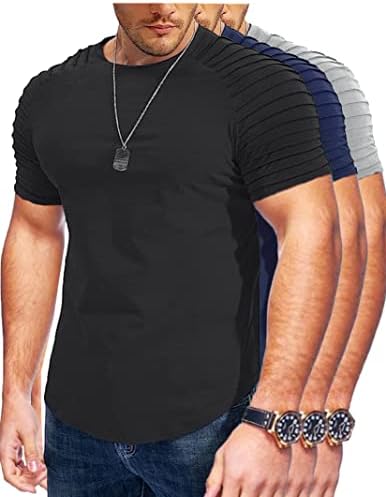 3 pacote: camisetas masculinas elegantes, camisas de linha longa para homens, moda de verão Raglan Pleated Drop Cut Cordes Urban Tees