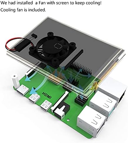 Para Raspberry Pi 4 TFT 3,5 polegadas Tela de toque com caixa, mini ventilador de resfriamento e dissipador de calor, 480x320 Resolução