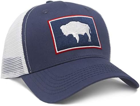 Capinho internacional de gravata Wyoming para homens e mulheres - Wyoming State Flag Trucker Baseball Snapback Hat Navy