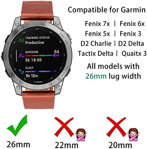 Segure a banda de relógio Quickfit para Garmin Fenix ​​7x/Fenix ​​6x/Fenix ​​5x Watch Band, 26mm de relógio de reposição de couro genuíno para Garmin Fenix ​​6x Pro/Fenix ​​5x Plus/Tactix Delta/Fenix ​​3/enduro