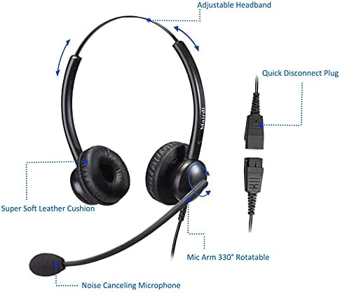 Fone de ouvido do telefone mairdi com conectores RJ9 e 3,5 mm para laptops para deskphone líquido e smartphone, fone de ouvido de call center de escritório com microfone de cancelamento de ruído para yealink Grandstream