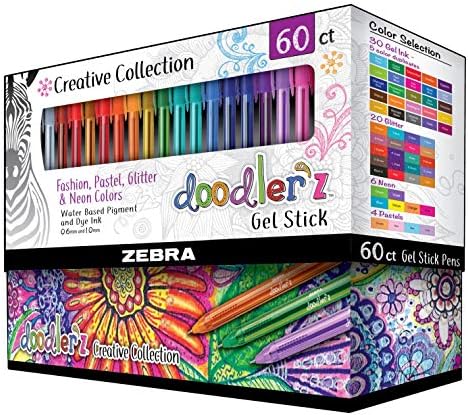 Caneta zebra caneta doodlerz gel bastão, ponto em negrito, 1,0 mm, cores de brilho variadas, 10 pacote