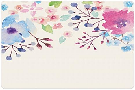 Tapete floral lunarable para comida e água, aquarelas pintando estilo florescendo flores de primavera em galhos arte colorida romântica,
