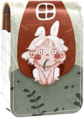 Bolsa de batom de batom de maquiagem de oryuekan com espelho portátil de armazenamento de armazenamento portátil de armazenamento de armazenamento de lábios, cenoura de coelho coelho conto de fadas do desenho animado