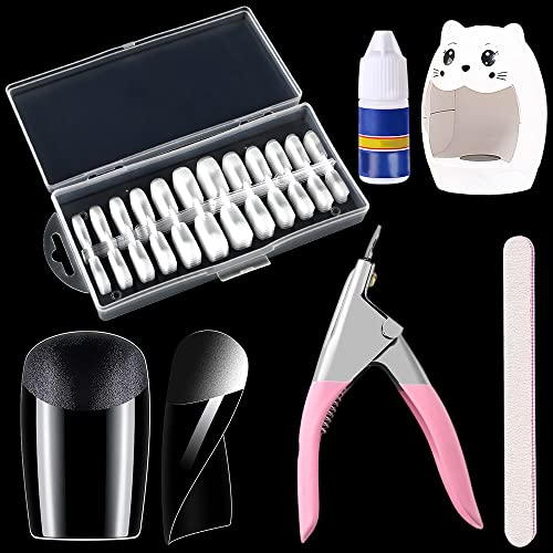 Yynpzqe Gel macio Kit de pontas de unhas, placa de unha quadrada de 240pcs para extensão de unhas de unhas com lâmpada de unha pequena, cutter unhas de unhas cola de unhas kit de acrílico acrílico para arte de unha diy