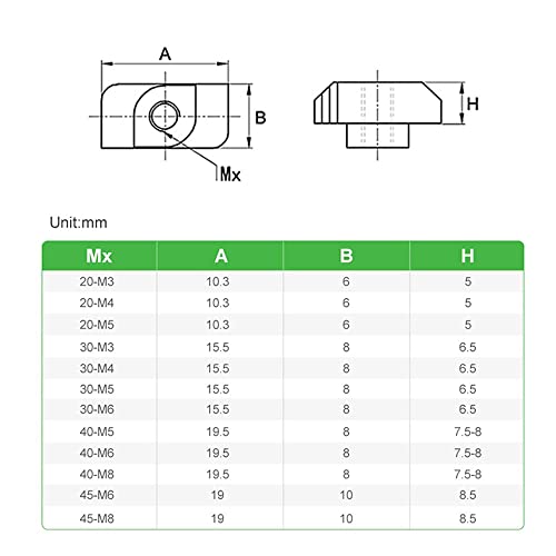 10-100pcs t-net hammer cabeça t porca m3 m4 m5 m6 m8 conector níquel banhado para 20/30/40/45 Acessórios para perfil de alumínio da série