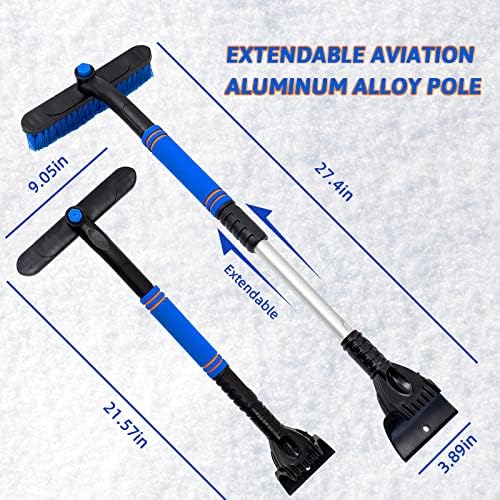 Scraper de gelo oumuamua com escova para pára -brisa de carro - Brush de neve extensível azul de 32 com aderência de espuma para carros SUVs caminhões Acessórios de inverno