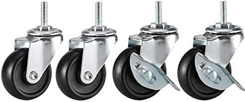 Pusalxl 2 polegadas prateleiras rodas de rodas para prateleiras de prateleiras de arame, lançadores de haste Conjunto de 4 com freios de travamento Adaptador pós -prateleira de 3/4 para prateleira de arame, hastes 1/4 - 20 rodízios para prateleira de rack de arame, roda