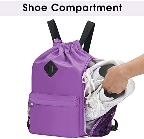 Wandf Prawtring Backpack Sports Gym Bag com compartimento de sapatos, backpack de cordas resistente à água Cinch para mulheres homens