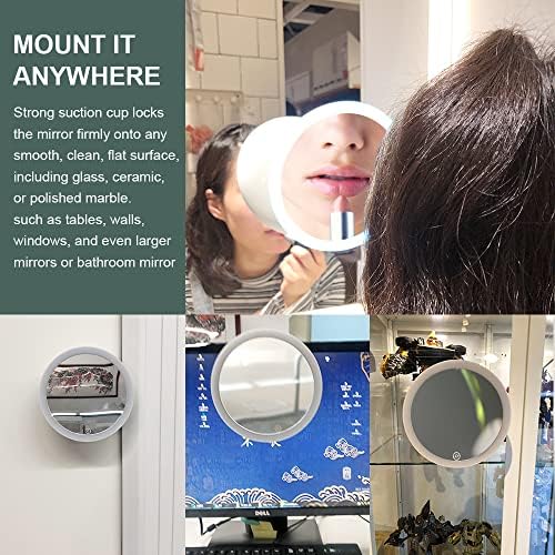 TouchBeauty 7x Melhoramento espelho do chuveiro espelho de maquiagem com 21 LED, sucção de travamento de bola magnética de metal,