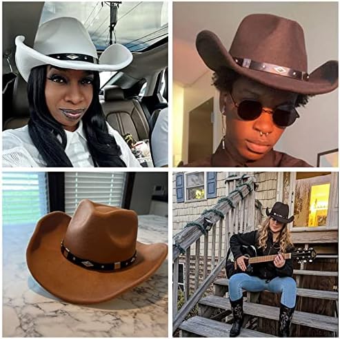 Grnus Men Women Wide Brim Two Tone Tone Western Cowboy Cowgirl Hats com cinto de fivela
