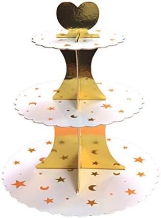 AMOSFUN CUPCAKE CUPCAKE STANDS SERTE TOWER STAR LONO Lua impressa em papel de três camadas Exibição de bolo de casamento Decoração de aniversário de casamento