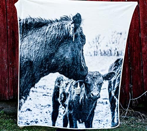 Cobertor de vaca e bezerro de lã - cobertor de fazenda aconchegante - cobertor ocidental - decoração da fazenda