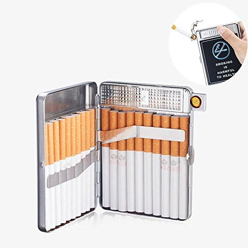 Caixa de capa de cigarros com metal mais leve MACK FULL 20 Cigarros regulares USB mais claro portátil Recarregável sem