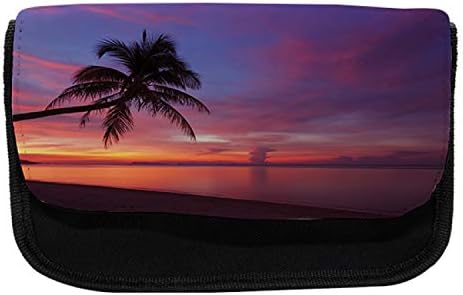 Caixa de lápis oceânicos lunaráveis, nuvens de palmeira tropical, bolsa de lápis de caneta com zíper duplo, 8,5 x 5,5, coral violeta