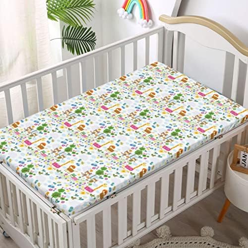 Folha de berço com tema de berçário, lençóis padrão de colchão de berço, lençóis de cama macios e respiráveis, com um quarto ou berçário de meninos, 28 x52, multicolor