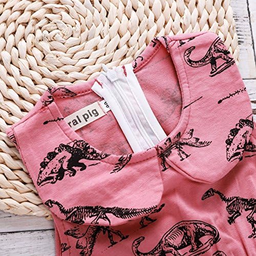 Peter Pan Collar Dinosaur Girl Dress Summer Girls Dress Vestido Animal Dinosaur Zipper Rosa