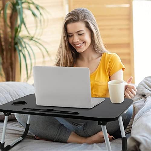 Mesa dobrável na mesa de volta mesa de cama portátil Multifunção laptop mesa de cama com gaveta de armazenamento e porta-copos,