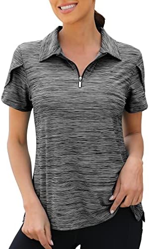 Camisas de pólo de golfe para mulheres viracas 1/4 de zíper sobreposição de manga curta Tops de exercícios secos rápidos