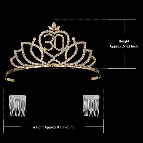 Yzhstone Mulheres de 30º aniversário Rainha Tiaras Crown Gold Metal Rhinestone Crystal Birthday Tiaras Crowns