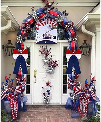 Arco -patriótico meseey Grande porta de porta 36x18 polegadas Vermelho Branco Fita de veludo azul branco para 4 de julho Decoração do Dia da Independência, decorações Bunte