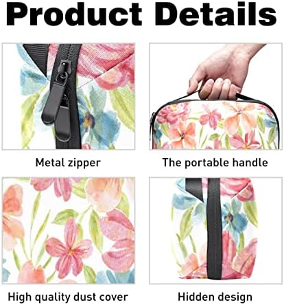 Bolsa de maquiagem de tinta de padrão floral aquarela para bolsa portátil de transmissão portátil para saco de beleza