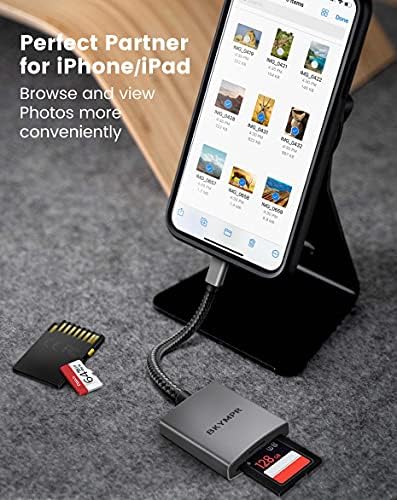 SD Card Reader para iPhone, Câmera de trilha Visualizador de leitor de cartão SD para iPad, leitor de cartão de memória