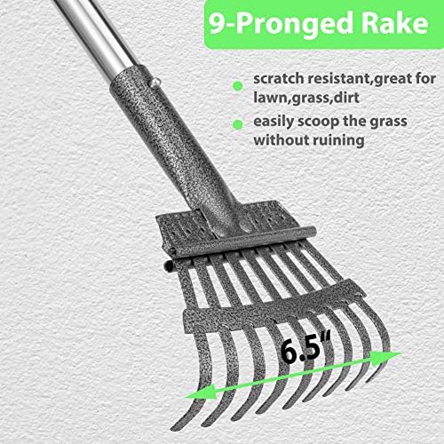 Dog Pooper Scooper, bandeja Rake e Spade 3 Scoop de pacote Metal de alça longa ajustável com lixeira para remoção de resíduos de animais