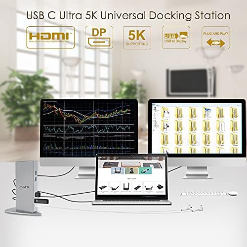 Wavlink USB 3.0 Dual 5K/4K@60Hz Laptop Dockking Station para Thunderbolt 4/3, USB-C/A Windows, MacOS, Chromeos, Ubuntu 20.04,22.0