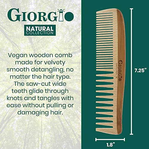 Giorgio Gionat6 Detangler de cabelo de madeira natural de pente - dente meio fino e pente de dente largo para cabelos encaracolados,