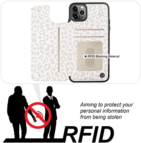 Haopinsh para iPhone 11 Pro Max Wallet Case com porta -cartas, Caixa de cartão de costas para o padrão de leopardo branco