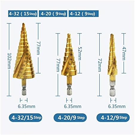 Etapa de madeira Drill HSS Titanium Spiral Grooved Step Bits Bits 4-12/4-20/4-32mm Ferramentas de corte de cone de passo