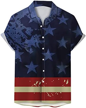 Camisas patrióticas de Beuu Mens 4 de julho de bandeira retro americana botão para baixo do colarinho Tops Independence