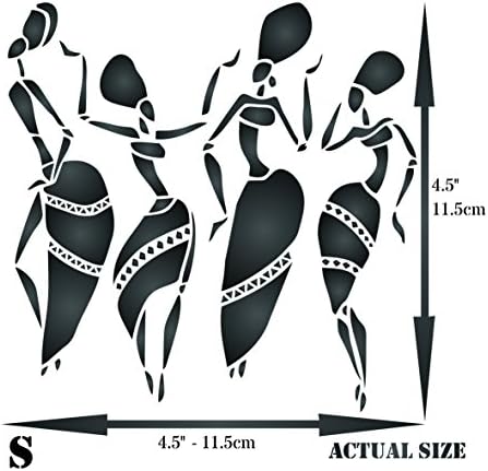 Dançarinos africanos estêncil, 4,5 x 4,5 polegadas - mulheres dançarinas ladras estênceis tribais étnicos para modelo de pintura