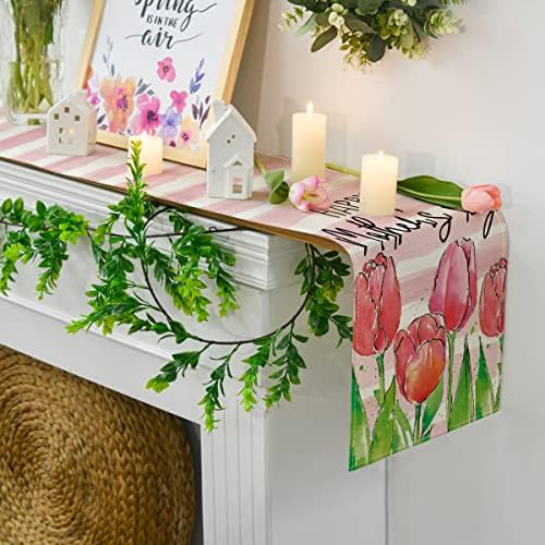 Modo Artóide Feliz Days Day Table Runner, Carnation Flower Kitchen Dining Table Decorações para decoração de festa em casa 13 x 72 polegadas
