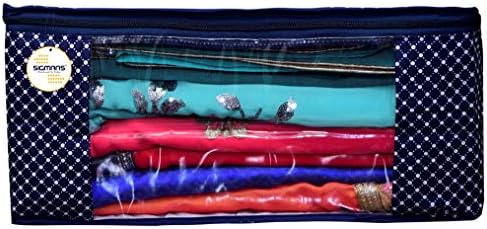 Sigmans apresenta 3 algodão em camadas acolchoado saco de saree grande/organizador de guarda -roupa com janela transparente