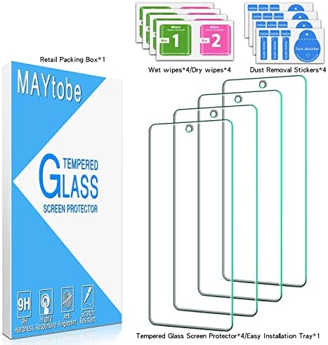 [4 pacote] Glass temperadas de MaytoBe para LG K42, K52, K62 Screen Protector, 9H dureza, amigável para casos, sem