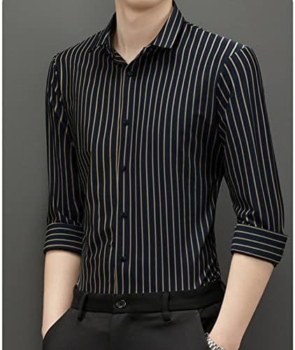 Gelo shacket de seda de listra camisa de camisa de negócios sem costura camiseta não-ferro designer