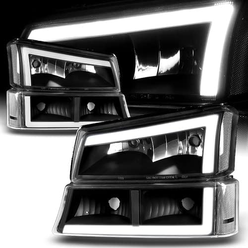 HK5 Habitação preta Lente clara DRL LED FARECLEMENTO + Luz de pára -choques 4pcs compatíveis com 2002 - 2006 Chevrolet Avalanche e compatível com 2003 - 2006 Chevrolet Silverado 1500 2500 3500