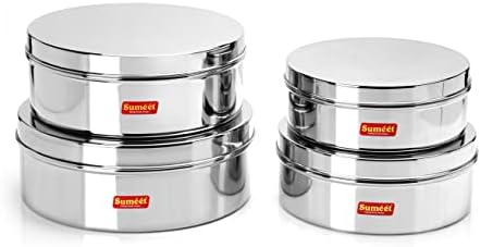 Sumeet Stainless Stainless Flat Laisters/Puri DABBA/Storage Containers Conjunto de 4pcs