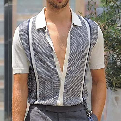 Camisas para homens confortáveis ​​malha colorblock costura botão de lapela no verão casual manga curta blusas tops
